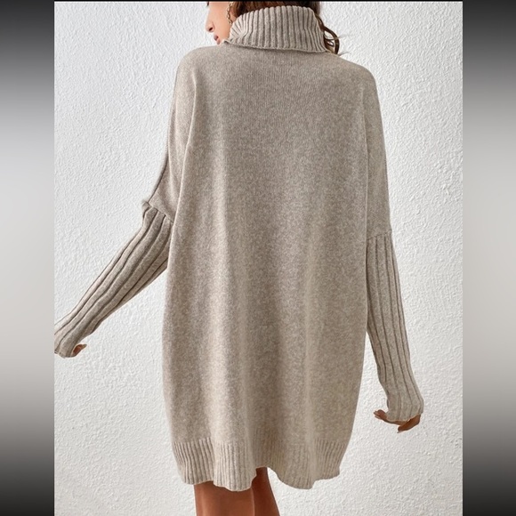 Boho Comfy Turtle Neck Batwing Sleeve Sweater Dress - Picture 2 of 6